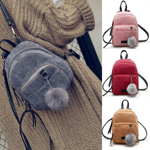 Corduroy Mini Backpack School Shoulder Bag
