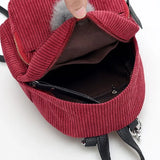 Corduroy Mini Backpack for Women Girls School Travel Shoulder Bag