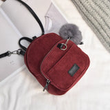 Corduroy Mini Backpack School Shoulder Bag