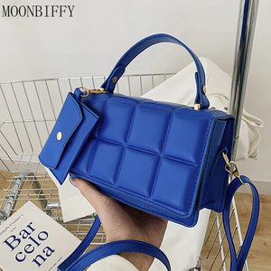 Small Flap Messenger Bag Clutch Plaid PU Leather Female Handbag