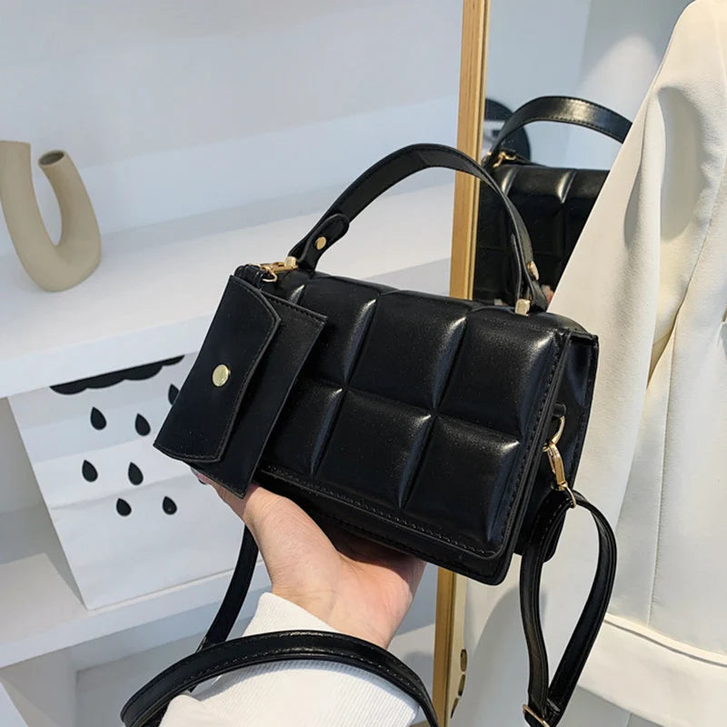 Small Flap Messenger Bag Clutch Plaid PU Leather Female Handbag