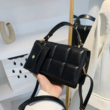 Small Flap Messenger Bag Clutch Plaid PU Leather Female Handbag