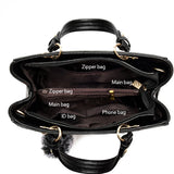 Women's Leather Stitching Handbag Tote Wallets Fur Messenger Purse