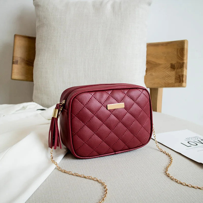 Embroidered Rhombus Shoulder Bag Chain Crossbody Phone Purse