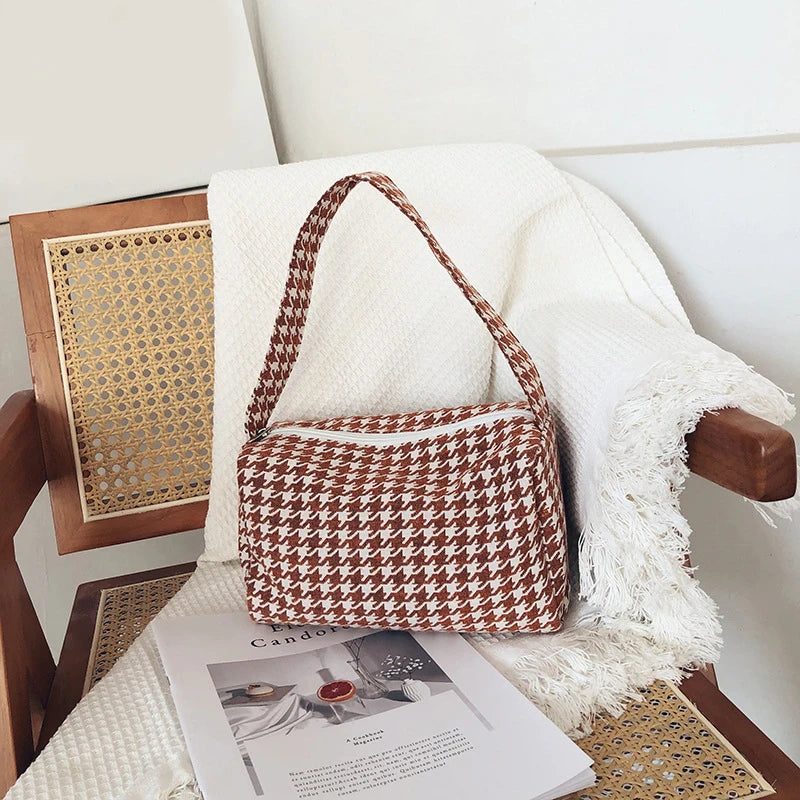 Vintage Plaid Print Shoulder Bag Casual Crossbody Handbag