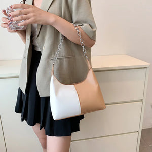 French Style Two-color Underarm Bag PU Casual Women's Bag