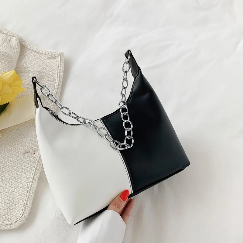 French Style Two-color Underarm Bag PU Casual Women's Bag