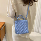 Plaid Top Handle Bag Women Shoulder Crossbody Tote PU Leather