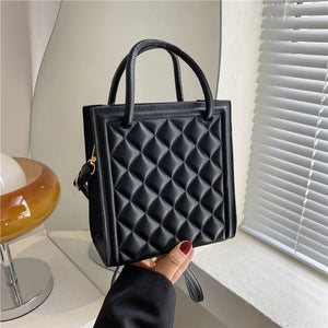 Plaid Top Handle Bag Women Shoulder Crossbody Tote PU Leather