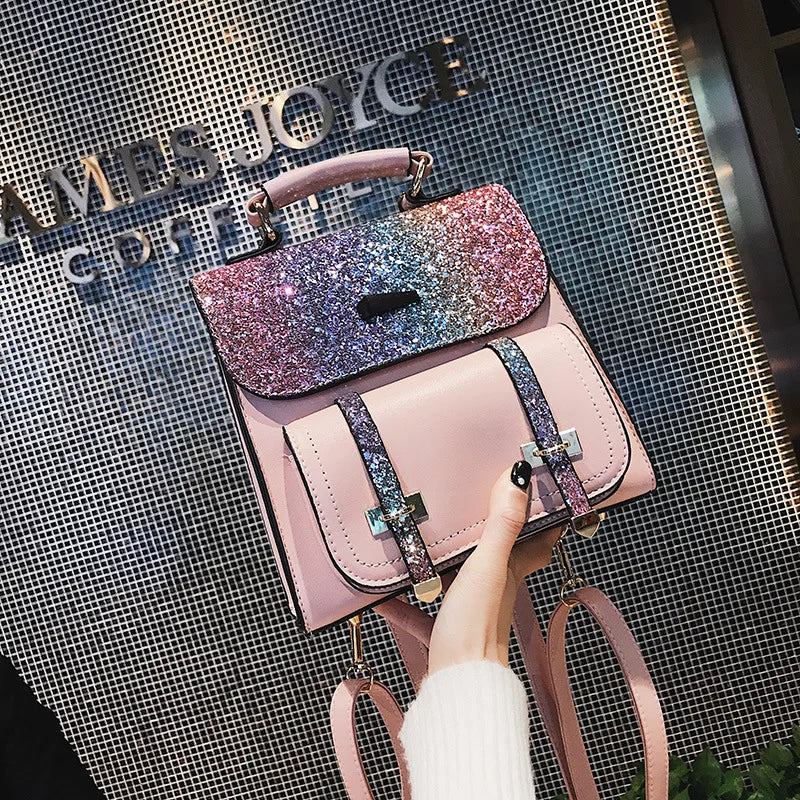 Sequin Student Backpack Lady Bag 22X22X9cm
