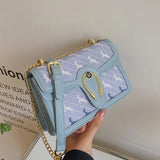 Animal Pattern Shoulder Bag with Metal Chain