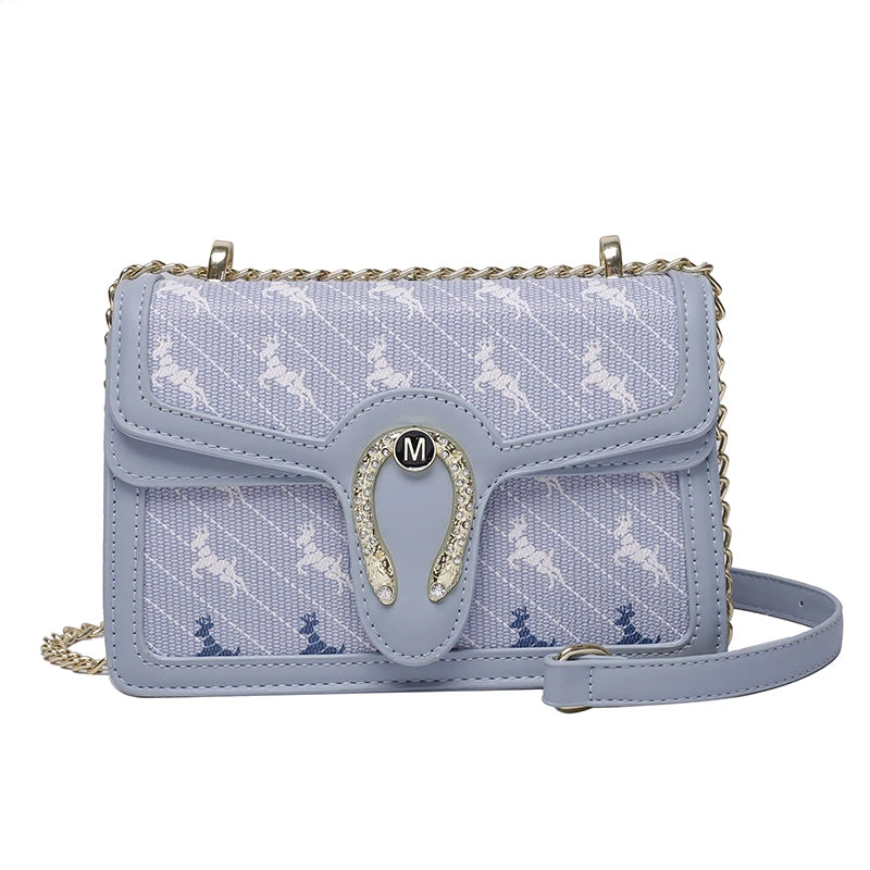 Animal Pattern Shoulder Bag with Metal Chain