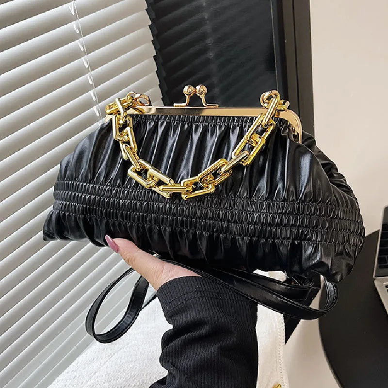 Chain Shoulder Bags PU Crossbody Handbag for Women Pleated Shopping