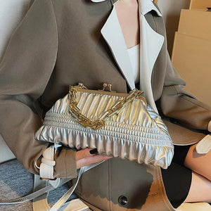 Chain Shoulder Bags PU Crossbody Handbag for Women Pleated Shopping