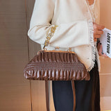 Chain Shoulder Bags PU Crossbody Handbag for Women Pleated Shopping