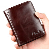 Men's Cow Leather Short Wallet Cash Purses Clutch