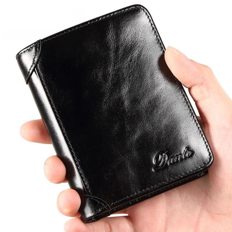 Men's Cow Leather Short Wallet Cash Purses Clutch