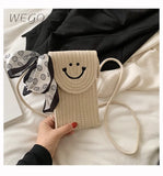 Red Linen Grass Woven Pu Single Shoulder Messenger Small Square Bag
