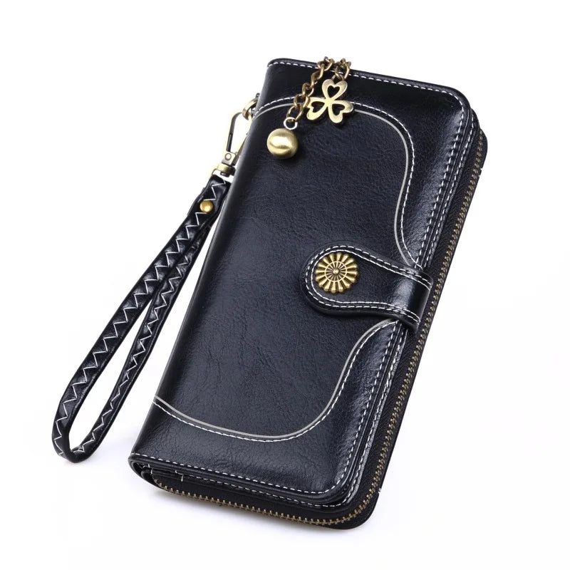 Oil wax Women Wallet Long Clutch Coin Phone Purse