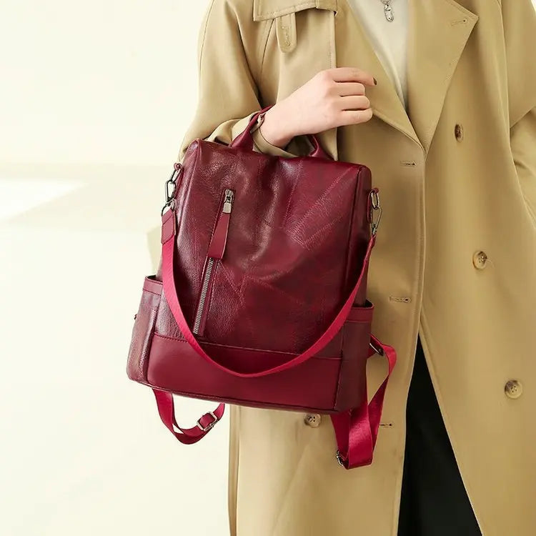 Vintage PU Leather Backpack Large Capacity Business Style Shoulder Bag