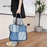 Patchwork Denim Crossbody Bag for Women Vintage Casual Handbag