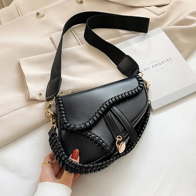Casual One Shoulder Saddle Bag PU Material Lock Hasp