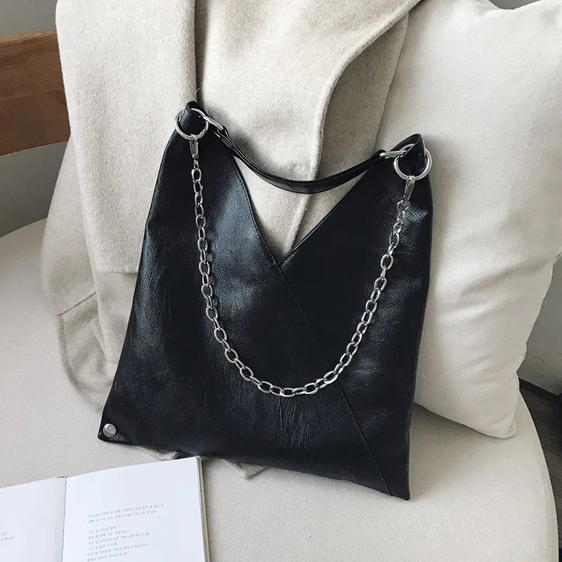 Vintage PU Leather Shoulder Bag for Women Large Capacity Tote