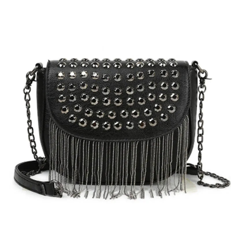 Tassel Shoulder Bag Retro Rivet Women Crossbody Bag