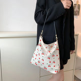 Cherry Pattern Canvas Shoulder Bag Large Capacity Casual Tote