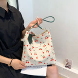 Cherry Pattern Canvas Shoulder Bag Large Capacity Casual Tote