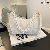 Quilted Underarm Bag Chain Nylon Shoulder Tote Down Padded Handbag Winter Warm