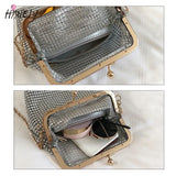 Metal Evening Bag with Chain Strap Women Diamonds Beaded Small Shoulder Bag