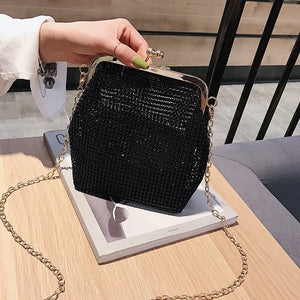 Metal Evening Bag with Chain Strap Women Diamonds Beaded Small Shoulder Bag