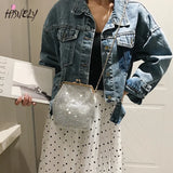 Metal Evening Bag with Chain Strap Women Diamonds Beaded Small Shoulder Bag