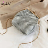 Metal Evening Bag with Chain Strap Women Diamonds Beaded Small Shoulder Bag