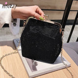 Metal Evening Bag with Chain Strap Women Diamonds Beaded Small Shoulder Bag