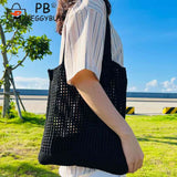 Women Hollow Knitted Shoulder Bag Crochet Tote Shopper Handbags Beach Bag