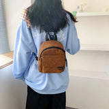 Corduroy Mini Backpack Solid Color Casual Student Bookbag Travel Bag