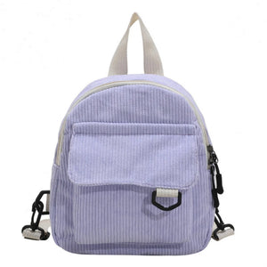 Corduroy Mini Backpack Solid Color Casual Student Bookbag Travel Bag