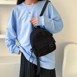Corduroy Mini Backpack Solid Color Casual Student Bookbag Travel Bag