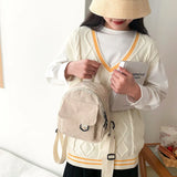 Corduroy Mini Backpack Solid Color Casual Student Bookbag Travel Bag