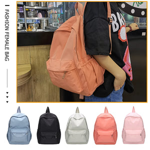 Women Nylon Backpack Preppy Style Solid Large Handbags