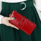 Women Oil Wax Wallets Female Leather Zipper Purse Long Phone Holder
