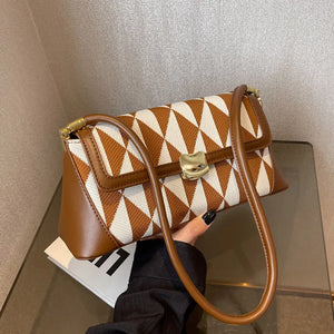 Women PU Leather Checkered Crossbody Bags Brown