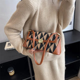 Women PU Leather Checkered Crossbody Bags Brown