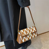 Women PU Leather Checkered Crossbody Bags Brown