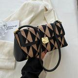 Women PU Leather Checkered Crossbody Bags Brown