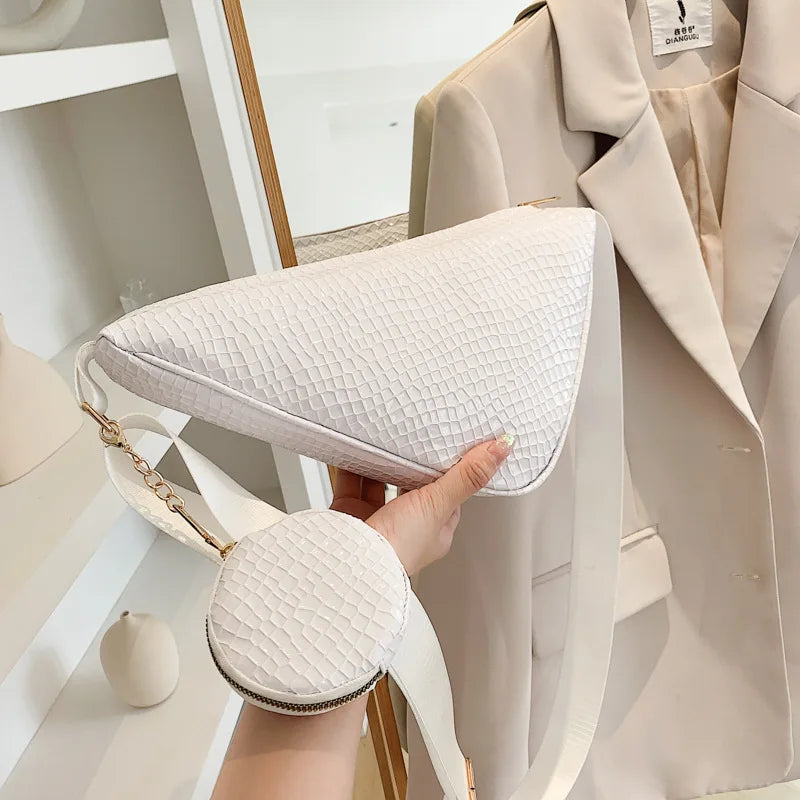 Leather Shoulder Bag Triangle Design Casual Messenger Purse