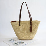 Large Capacity Straw Woven Shoulder Bags Hand-woven Tote Bags