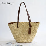 Large Capacity Straw Woven Shoulder Bags Hand-woven Tote Bags